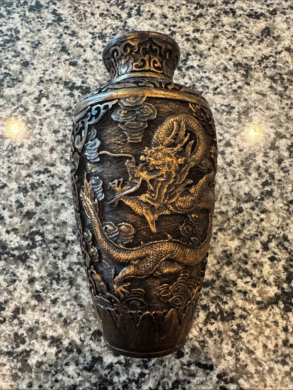 Antique-Style Dragon Accent Vase in Aged Bronze